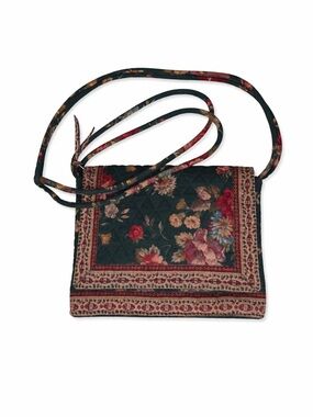 Vintage 80's Vera Bradley Prairie Rose Bag Indiana Tag Floral Flat Crossbody Gre